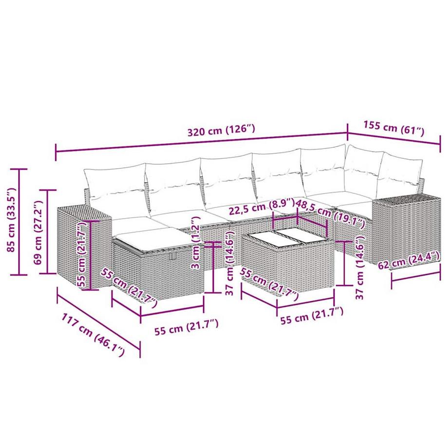 VidaXL Ensemble de canapés de jardin rotin synthétique  