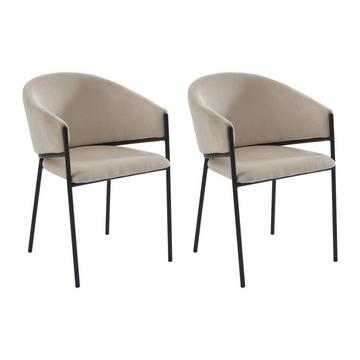 Lot de 2 chaises avec accoudoirs en velours côtelé et métal noir - Crème - ORDIDA de Pascal MORABITO
