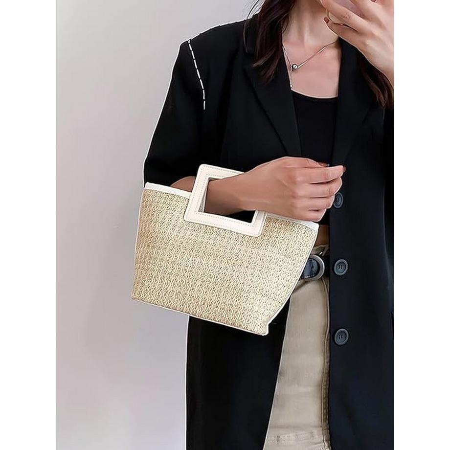 Only-bags.store Gewebte Stroh Kontrast Tote Bag  