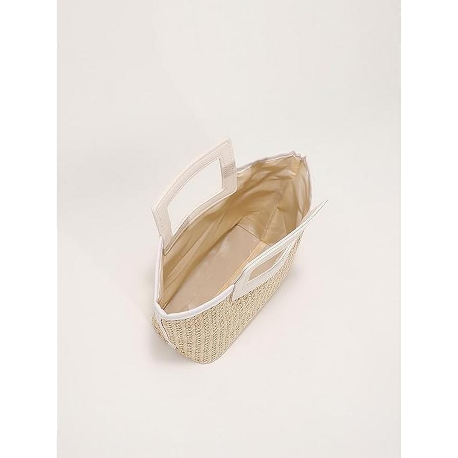 Only-bags.store Gewebte Stroh Kontrast Tote Bag  