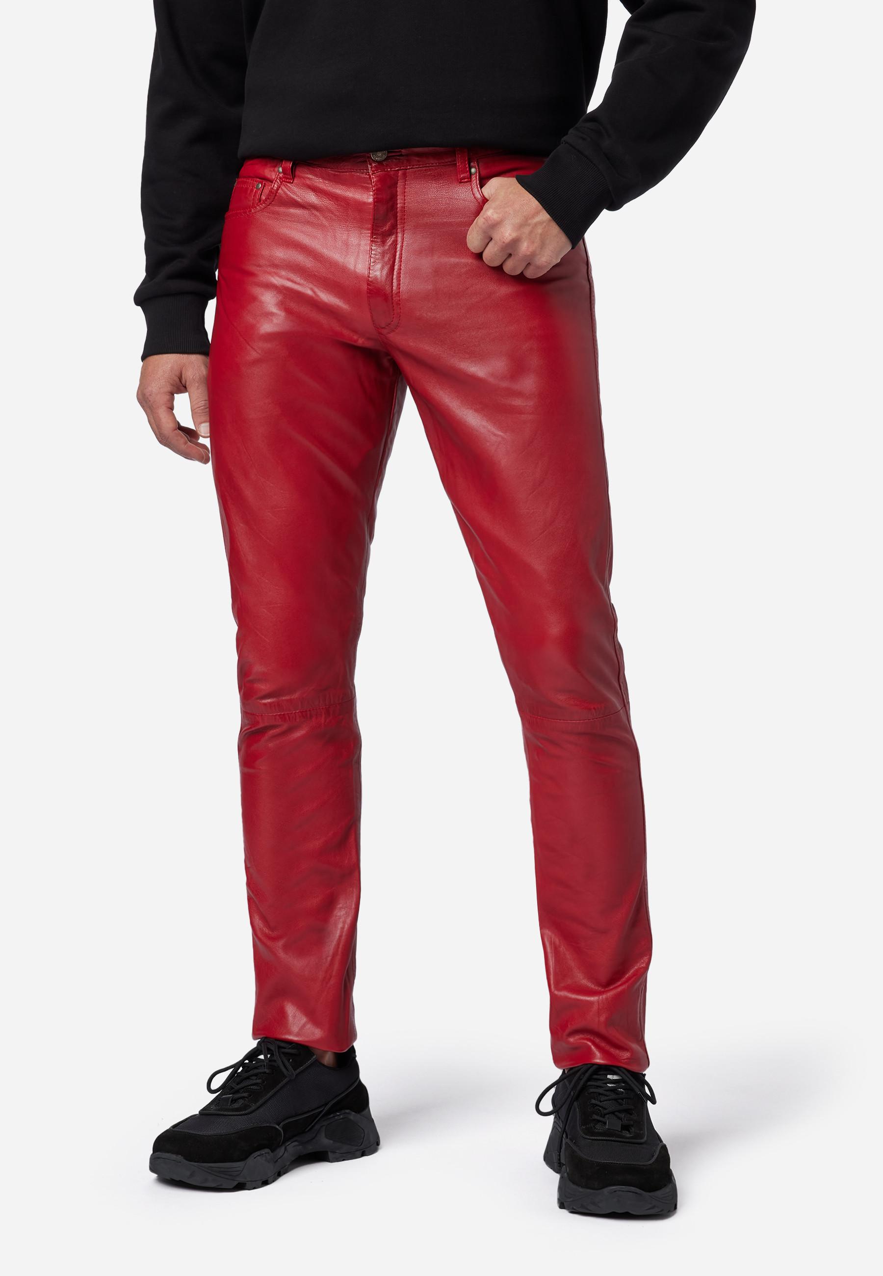 RICANO  Pantaloni in pelle da uomo Slim Fit, pantaloni in pelle 5 tasche in pelle di agnello - Slim Fit 