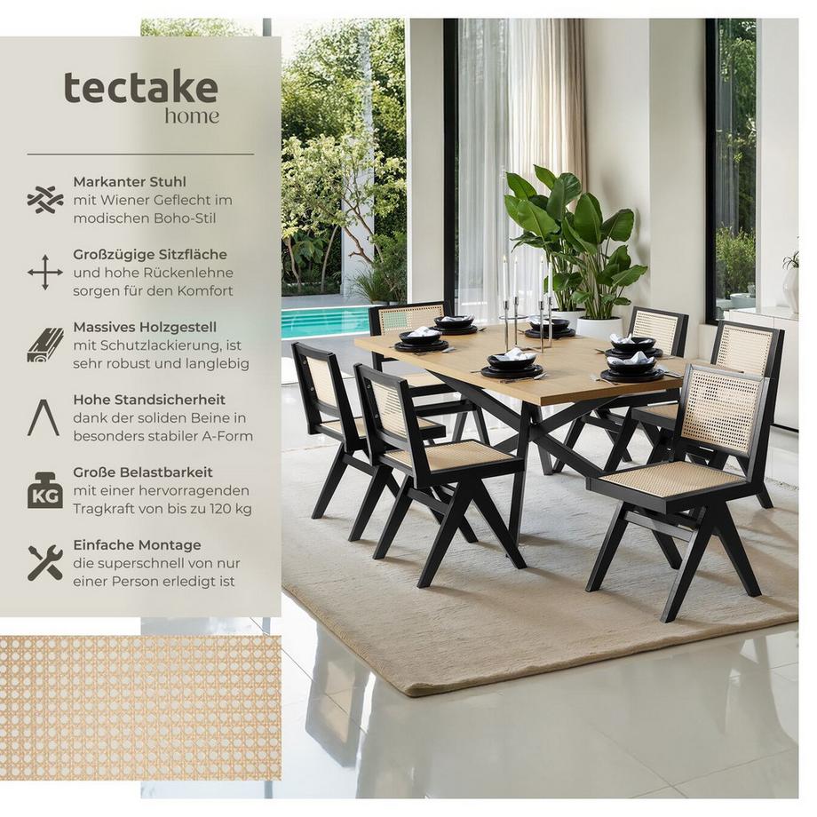 Tectake Sedia in legno Lissy con intreccio viennese, stile boho  