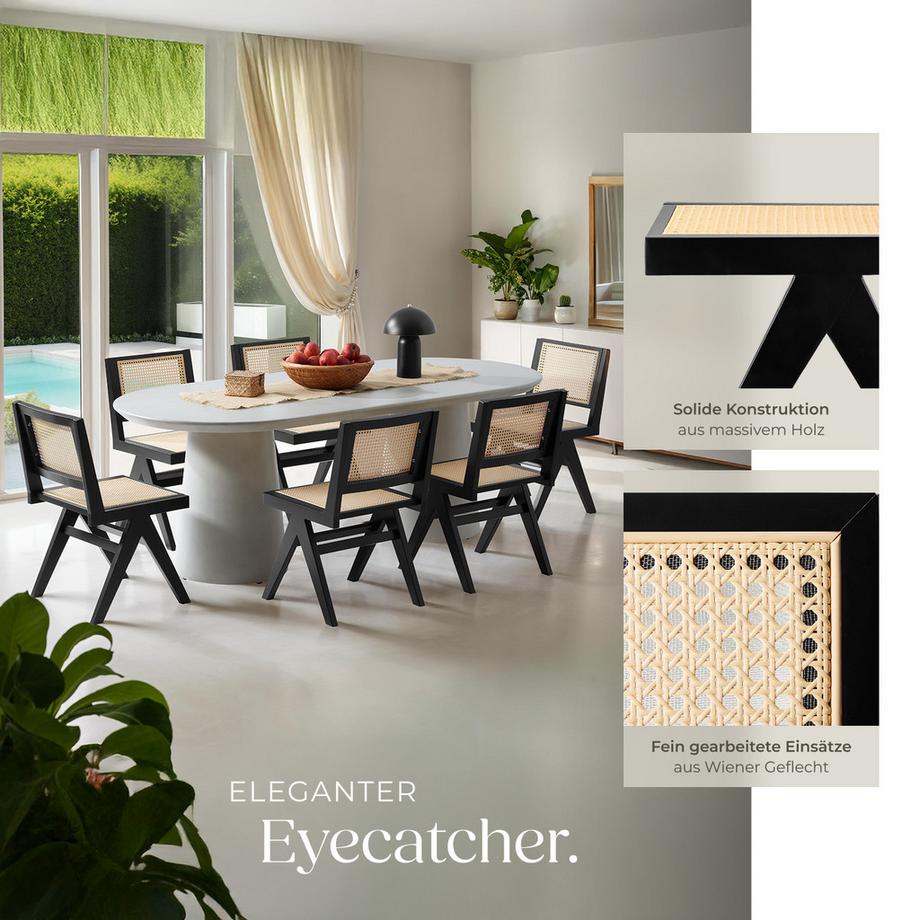 Tectake Sedia in legno Lissy con intreccio viennese, stile boho  