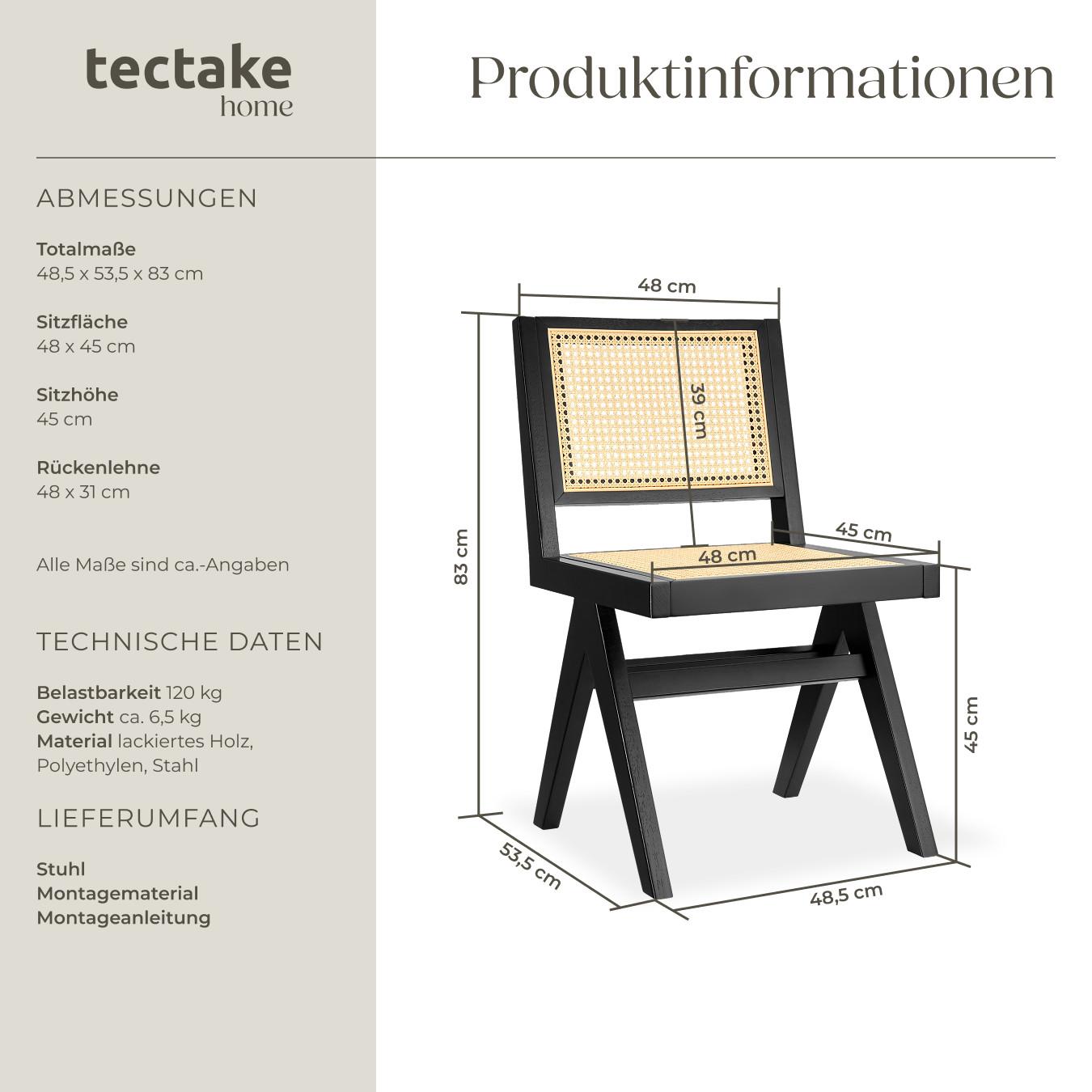 Tectake Chaise en bois LISSY style bohème une pièce  
