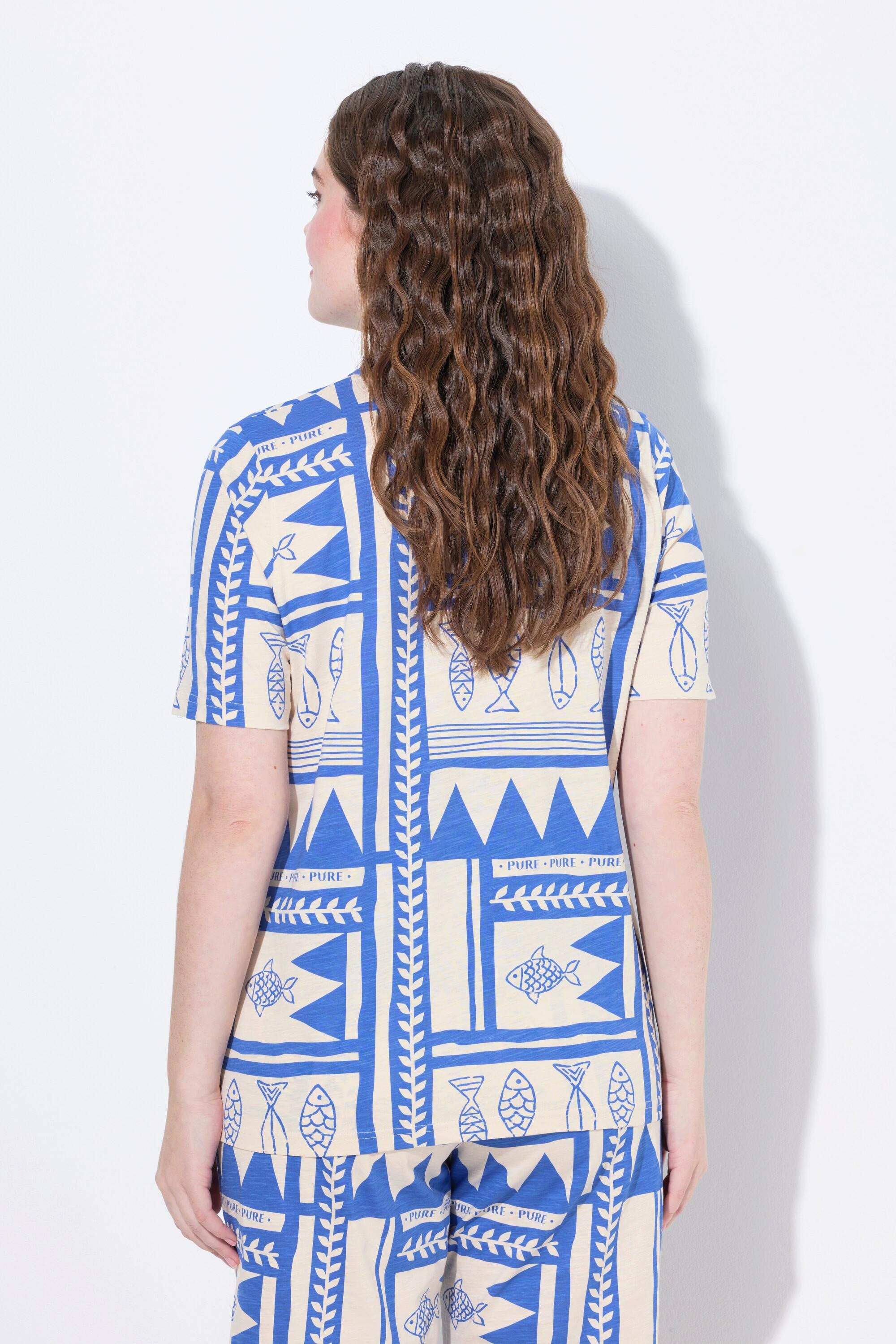 Ulla Popken Polo Stampa Pesci Vestibilità Classica  