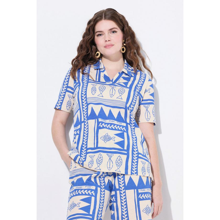 Ulla Popken Polo Imprimé Poissons Coupe Classique  