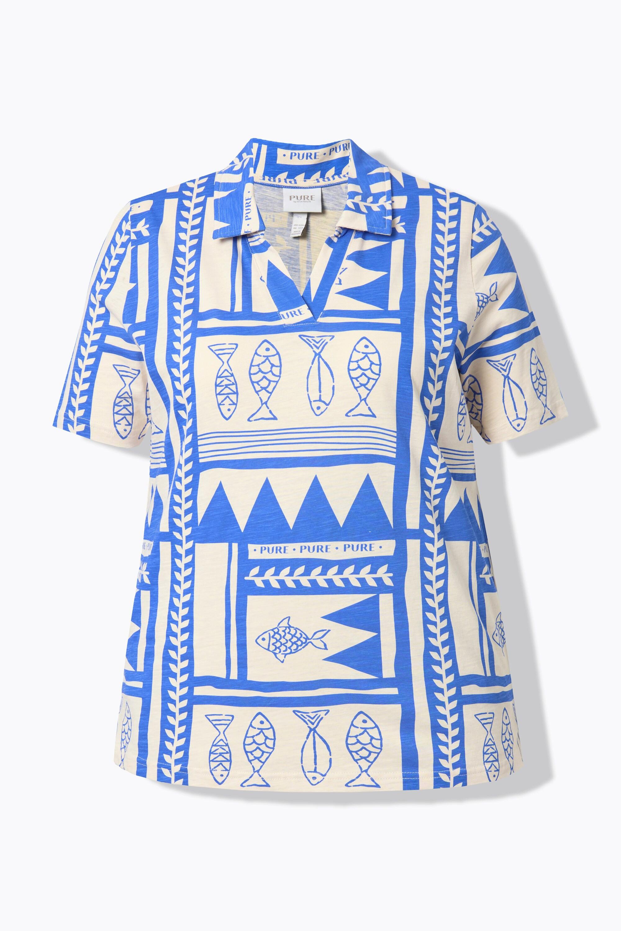 Ulla Popken Polo Stampa Pesci Vestibilità Classica  