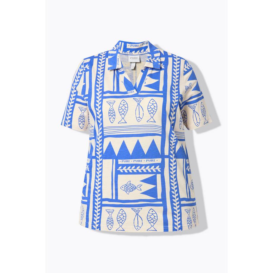 Ulla Popken Polo Imprimé Poissons Coupe Classique  