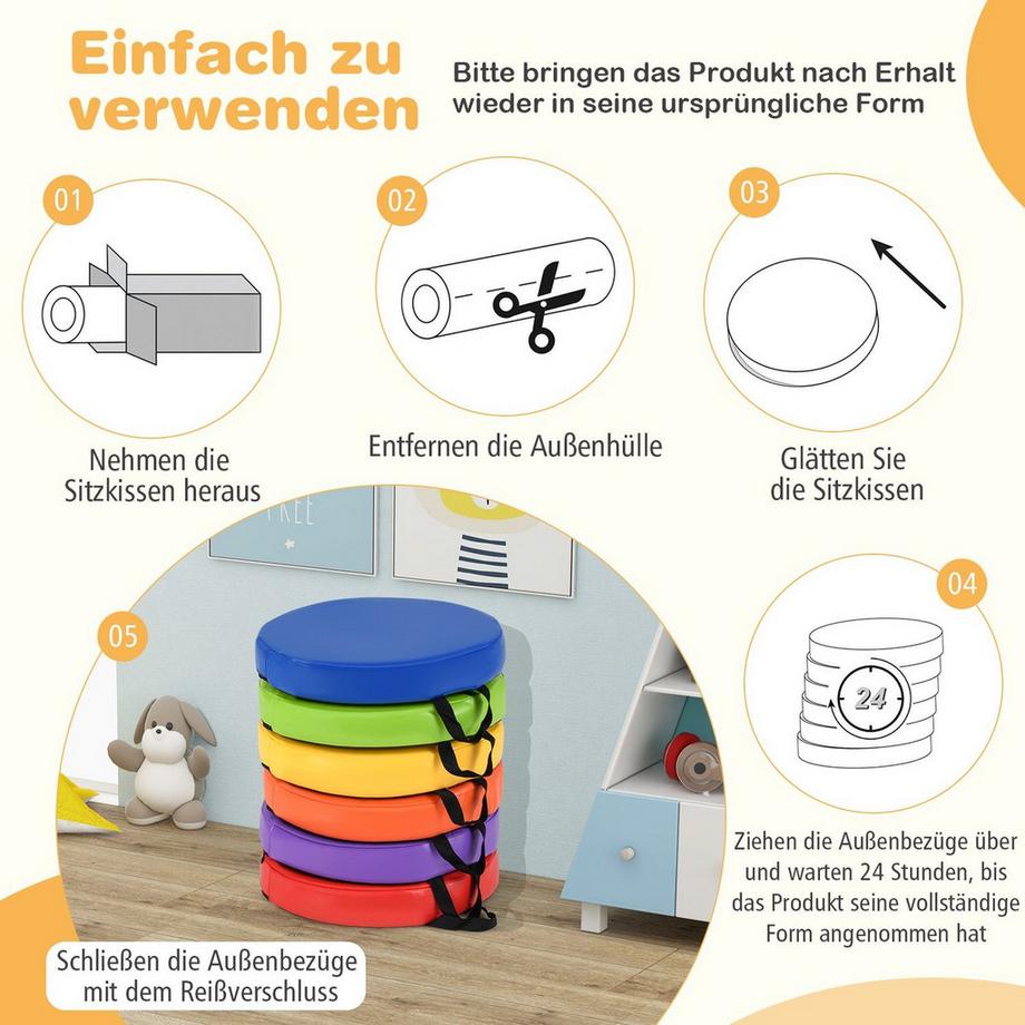 Northix Kinder-Bodenkissen-Set, 6-teilig  