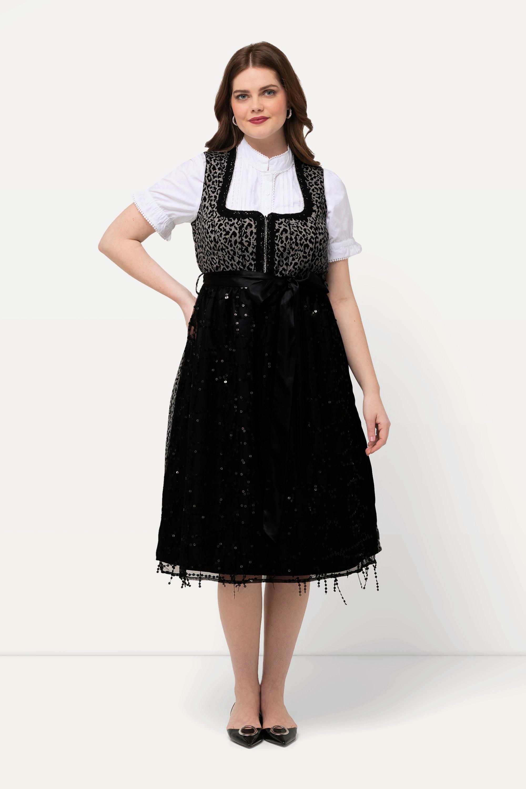 Ulla Popken  Tradizionale abito smanicato Dirndl con top leopardato e scollo rettangolare 