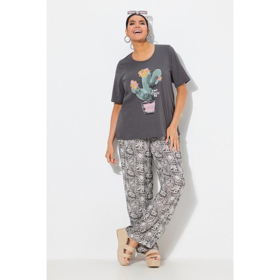 Ulla Popken Rose Imprimé Jambe Large Pantalon Taille Élastique  