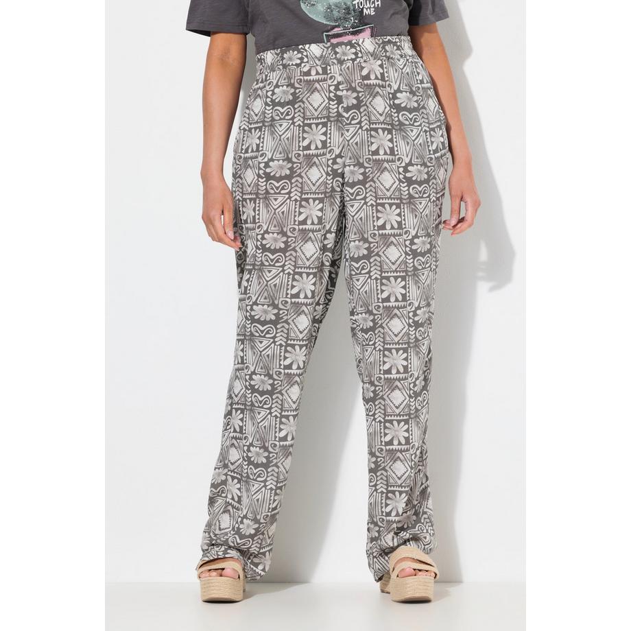 Ulla Popken Rose Imprimé Jambe Large Pantalon Taille Élastique  