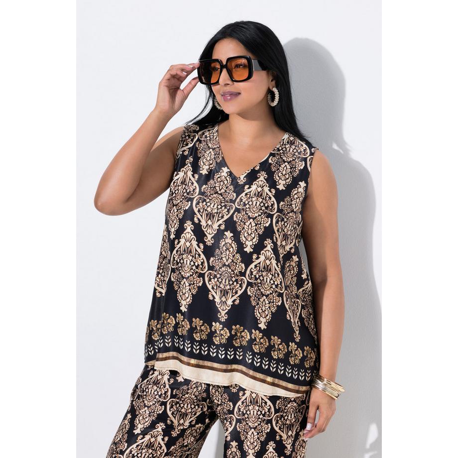 Ulla Popken Top Blusa Raso Linea A Senza Maniche Scollo V  