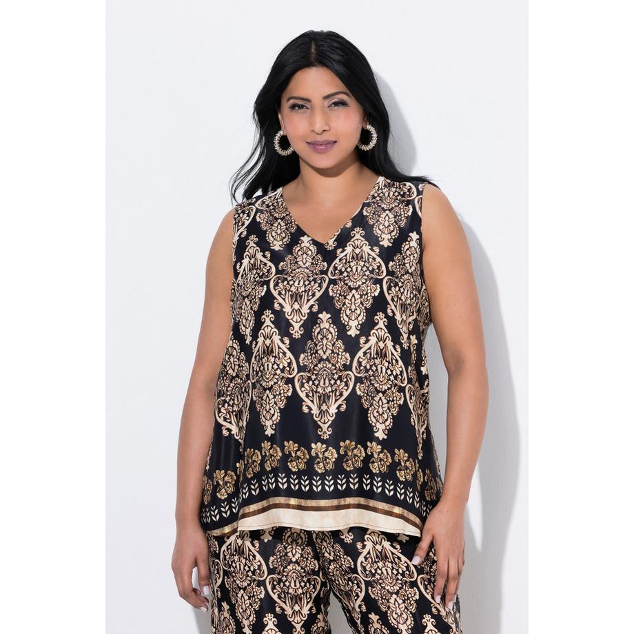 Ulla Popken Top Blusa Raso Linea A Senza Maniche Scollo V  