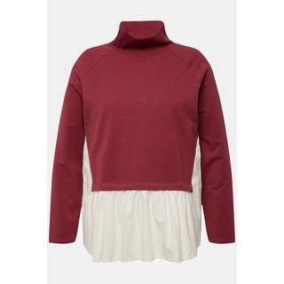 Ulla Popken  Sweat-shirt en coton bio à col montant et manches longues, effet superposé 