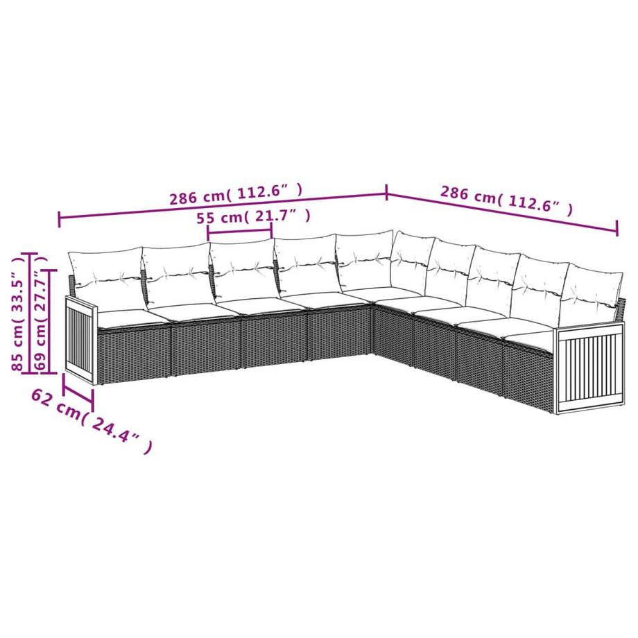 VidaXL set divano da giardino Polirattan  