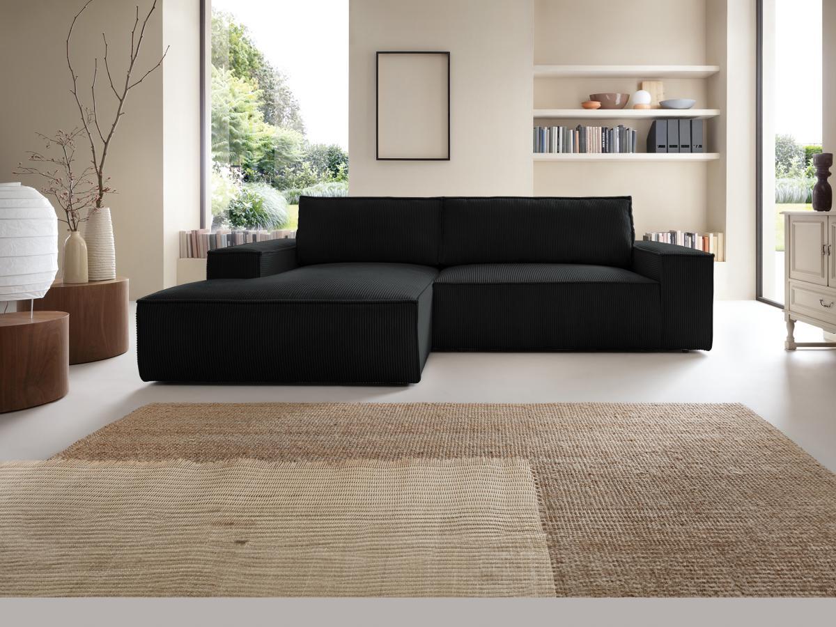 Vente-unique Ecksofa mit Schlaffunktion - Ecke links - Cord - Schwarz - AMELIA  