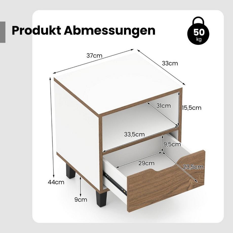 Northix Nachttisch mit Regal und Schublade  
