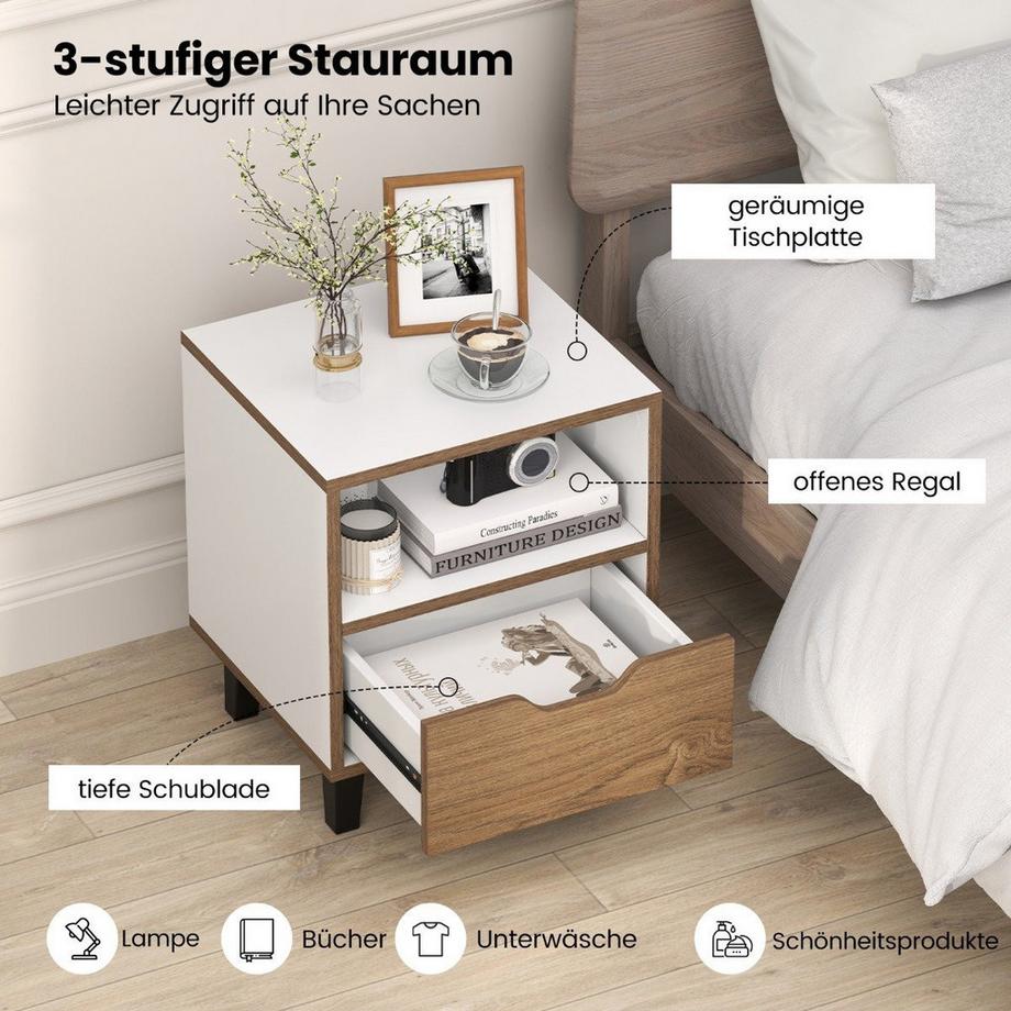 Northix Nachttisch mit Regal und Schublade  