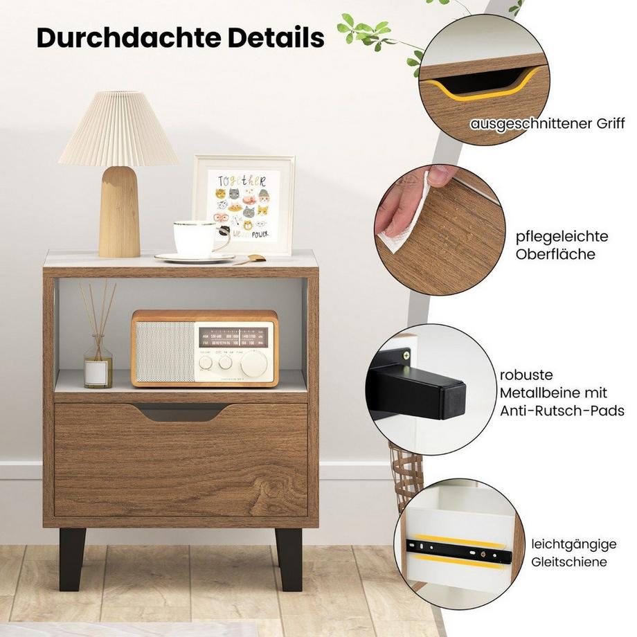 Northix Nachttisch mit Regal und Schublade  
