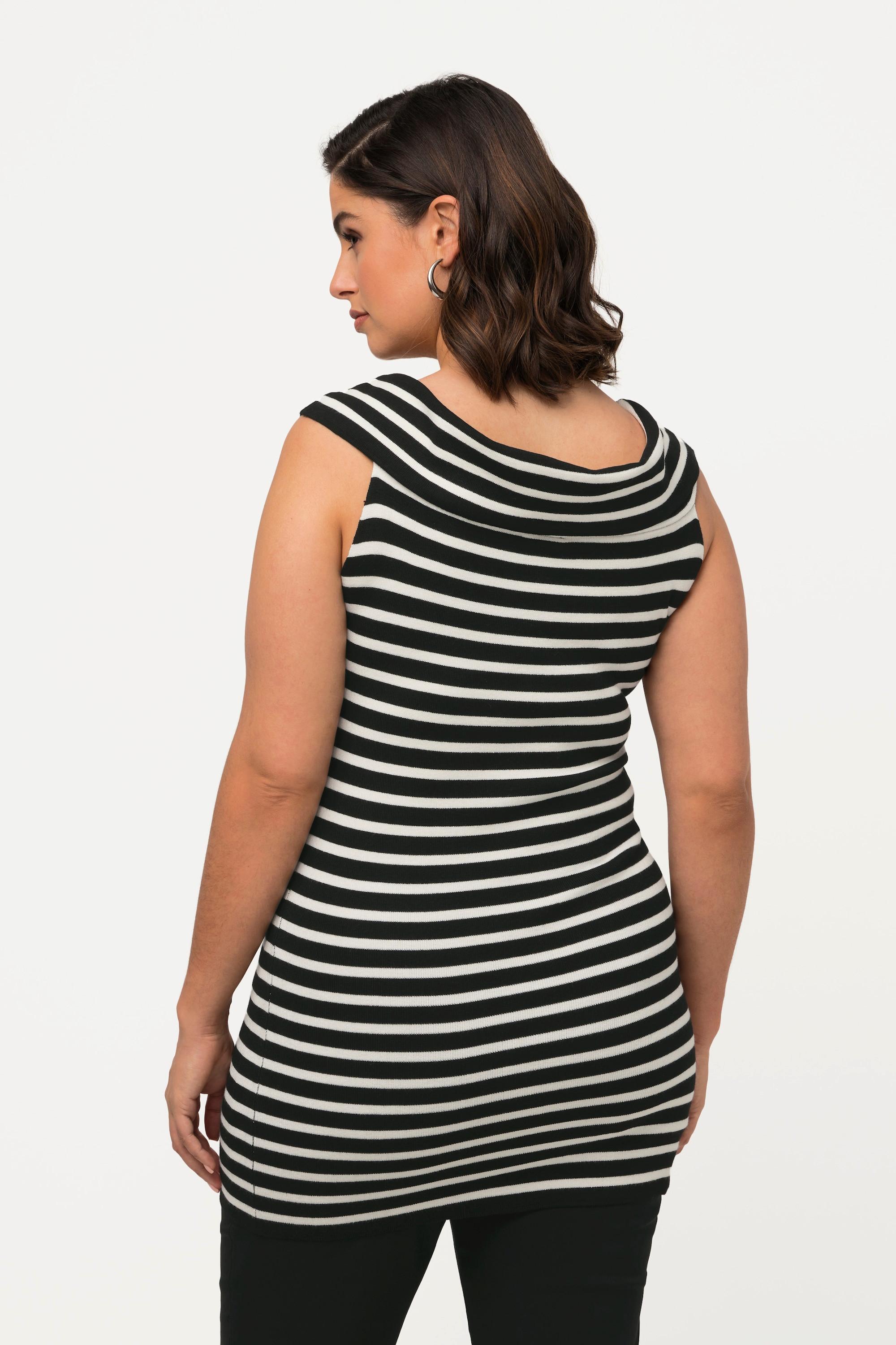 Ulla Popken Top di maglia a righe Scollatura Carmen Senza Maniche  