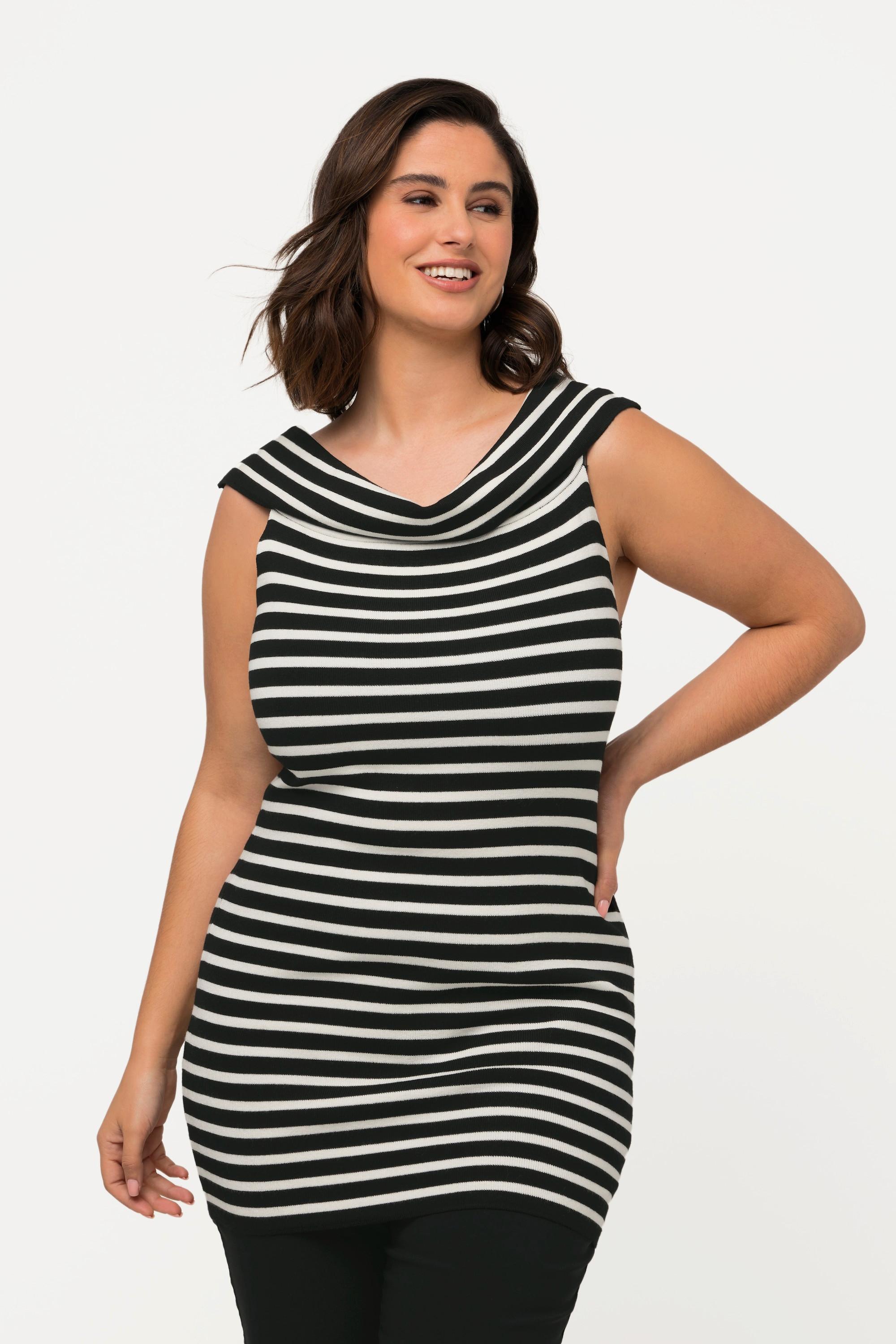 Ulla Popken Top di maglia a righe Scollatura Carmen Senza Maniche  