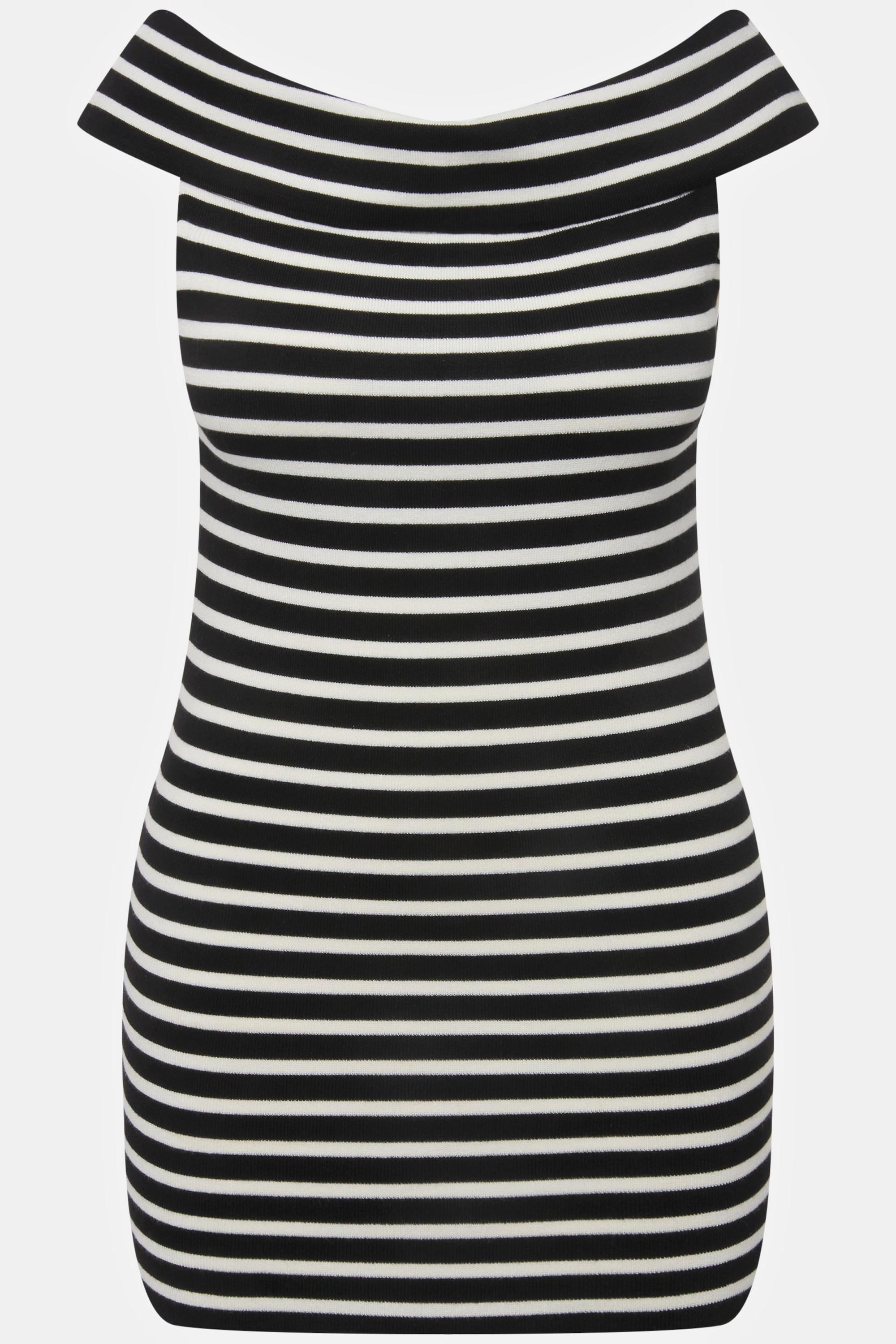 Ulla Popken Top di maglia a righe Scollatura Carmen Senza Maniche  