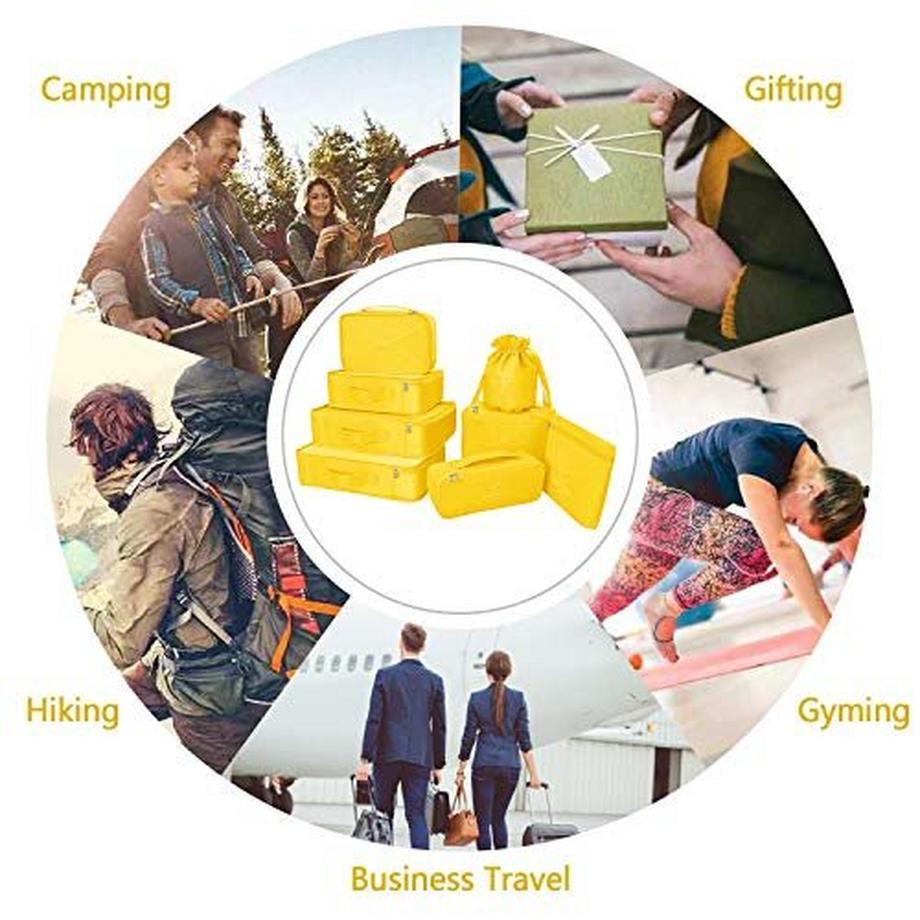 Only-bags.store  Koffer-Organisator, Kleidersäcke für Reisen, 8-teiliges Set, 7 x Farben, Reisegepäck-Organisatoren einschließlich wasserdichter Schuhaufbewahrungsbeutel, praktische Kompressionssäcke für Reisende Gelb 