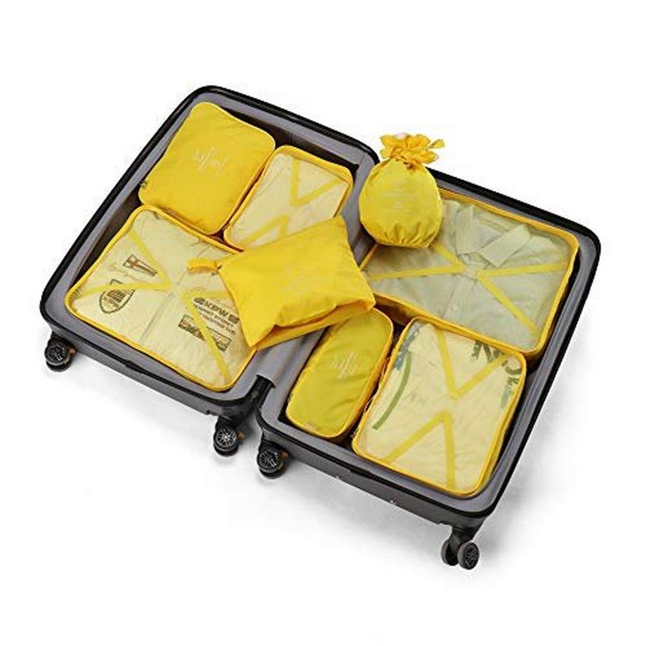 Only-bags.store  Koffer-Organisator, Kleidersäcke für Reisen, 8-teiliges Set, 7 x Farben, Reisegepäck-Organisatoren einschließlich wasserdichter Schuhaufbewahrungsbeutel, praktische Kompressionssäcke für Reisende Gelb 