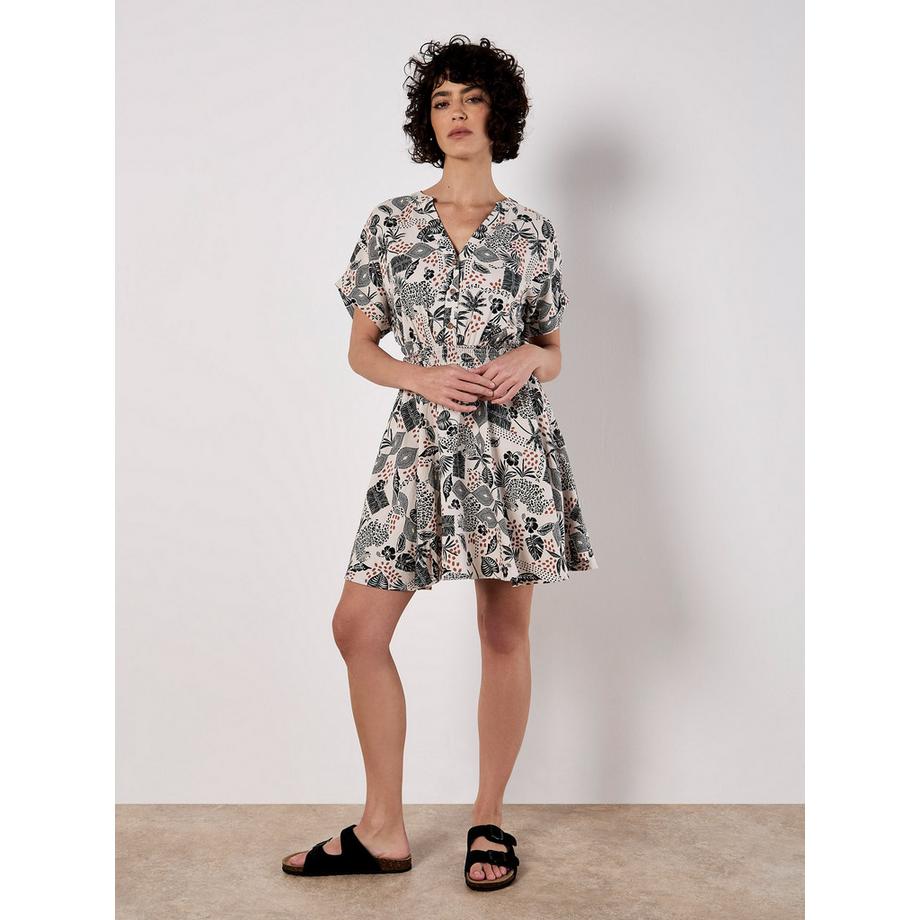 Kleid mit gesmokter Taille und Tribal-Print