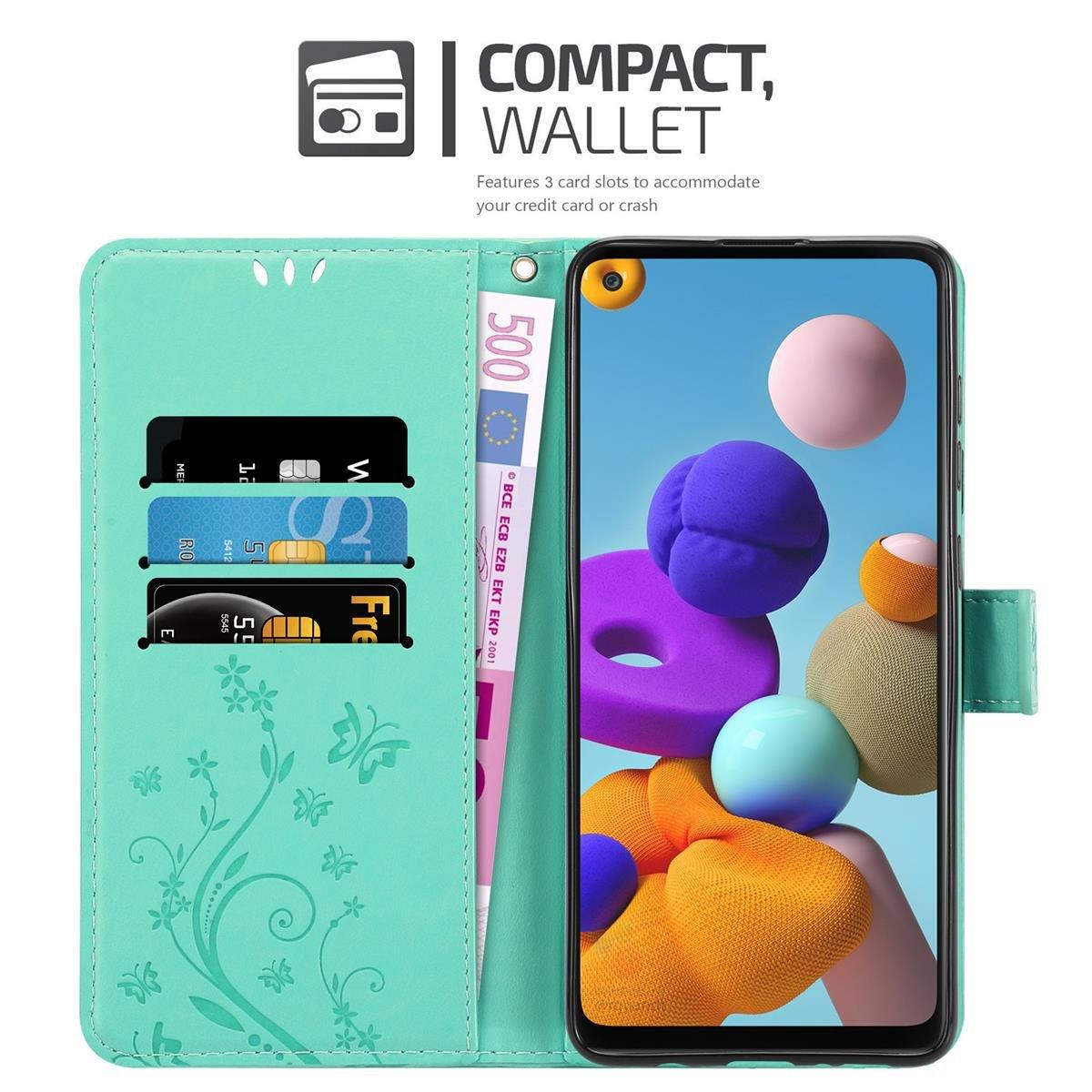 Cadorabo  Housse compatible avec Samsung Galaxy A21s - Coque de protection au design floral avec fermeture magnétique, fonction de support et emplacements pour cartes 