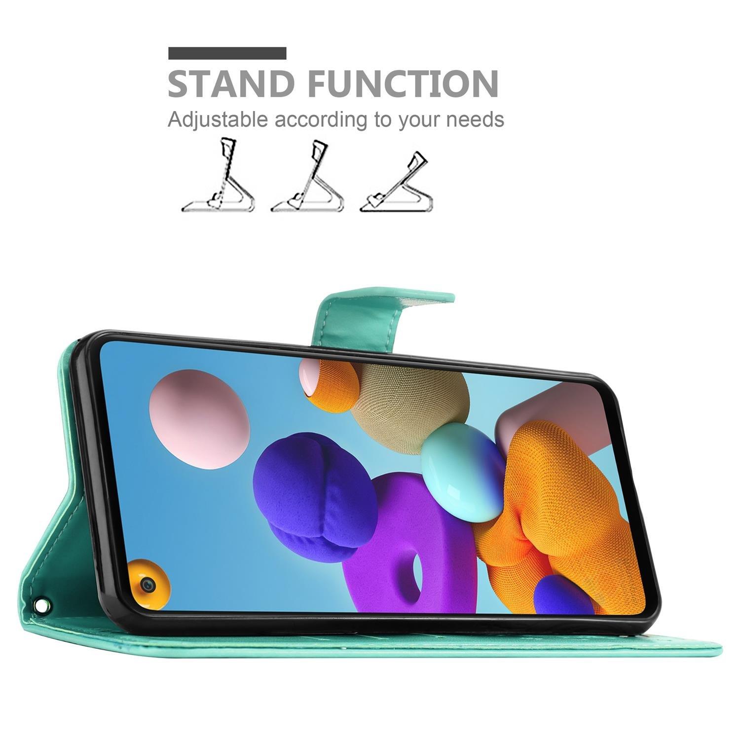 Cadorabo  Housse compatible avec Samsung Galaxy A21s - Coque de protection au design floral avec fermeture magnétique, fonction de support et emplacements pour cartes 