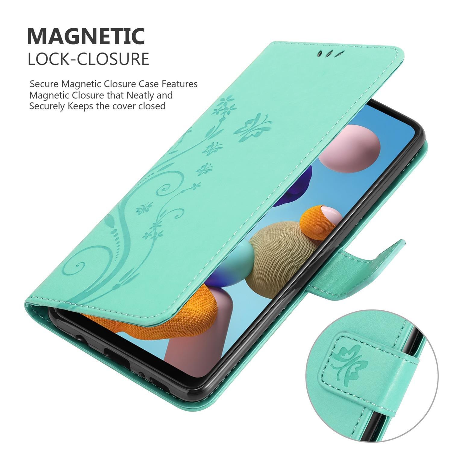 Cadorabo  Housse compatible avec Samsung Galaxy A21s - Coque de protection au design floral avec fermeture magnétique, fonction de support et emplacements pour cartes 