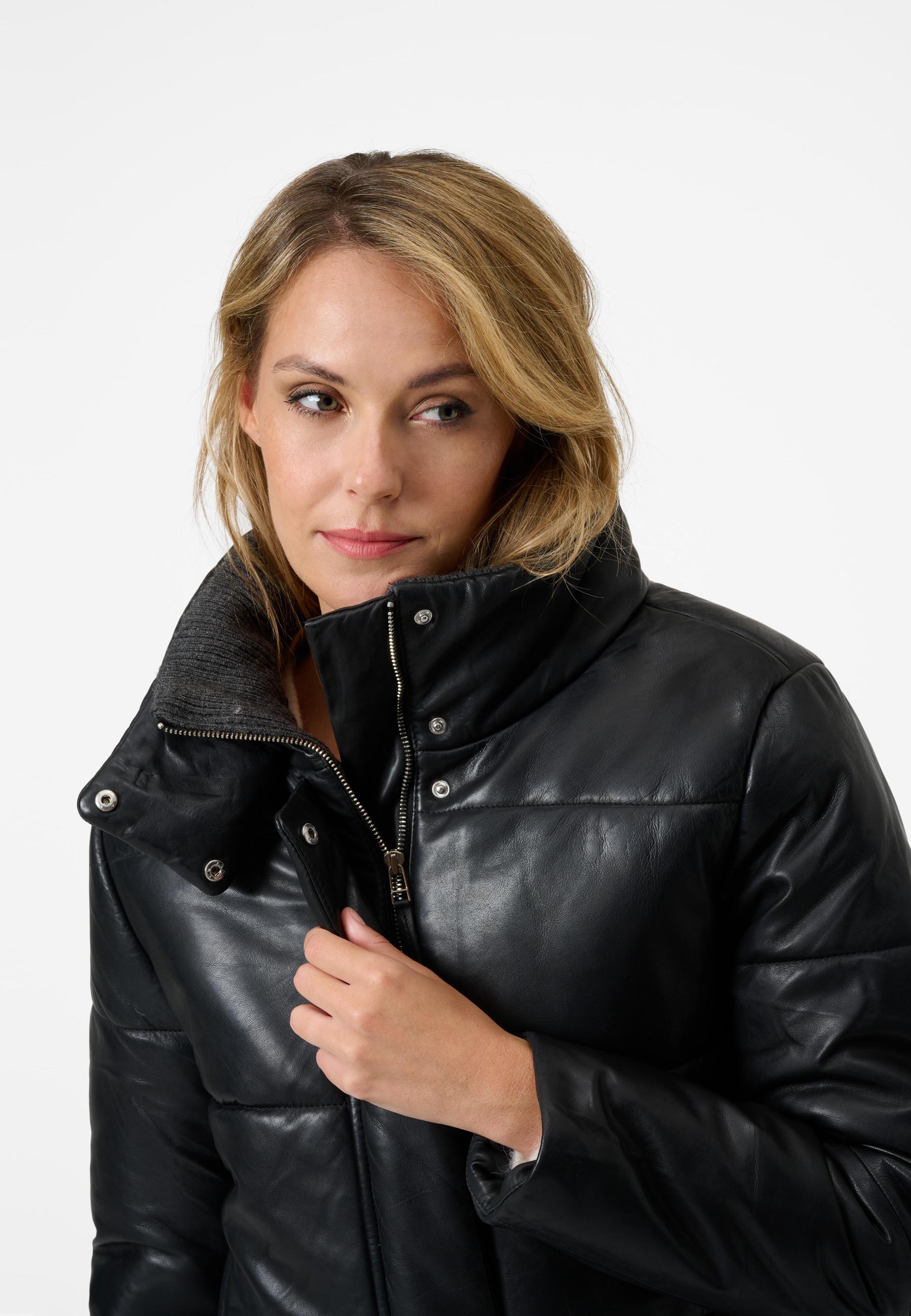 RICANO  Blouson en cuir s Filia, blouson matelassé avec col en tricot 