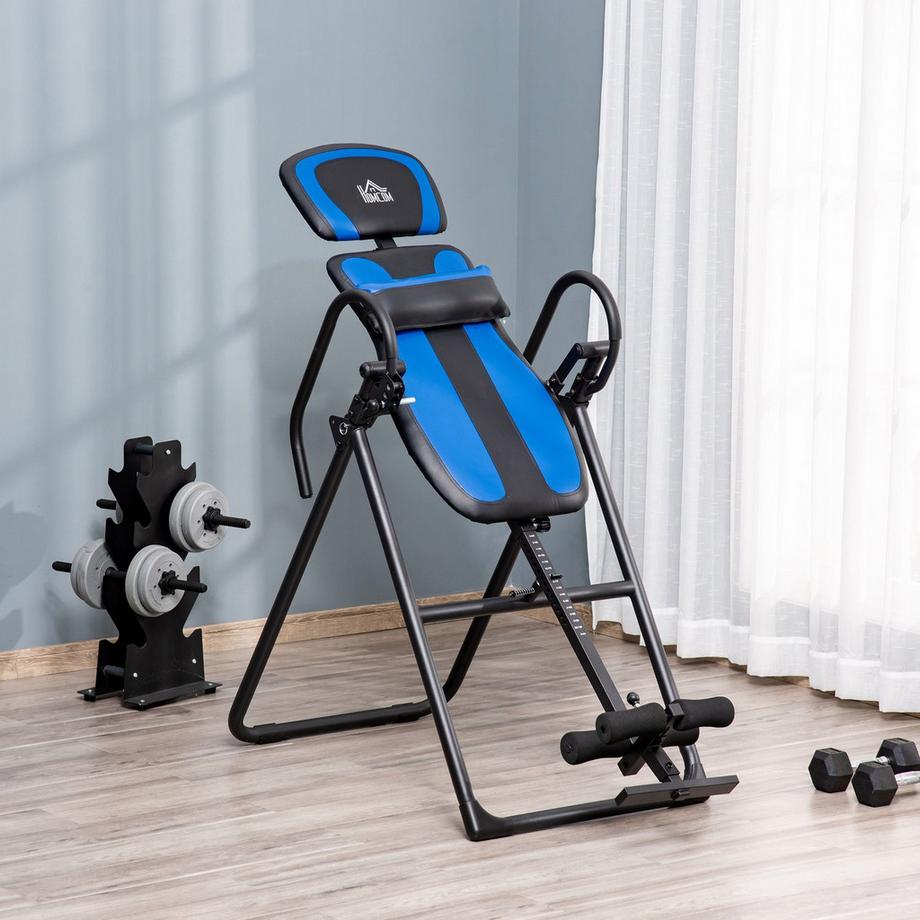 Northio  Gravity trainer pieghevole per panca a inversione con ruote mobili, cuscino posteriore regolabile, ABS in metallo, nero + blu, 132x71x145 cm 