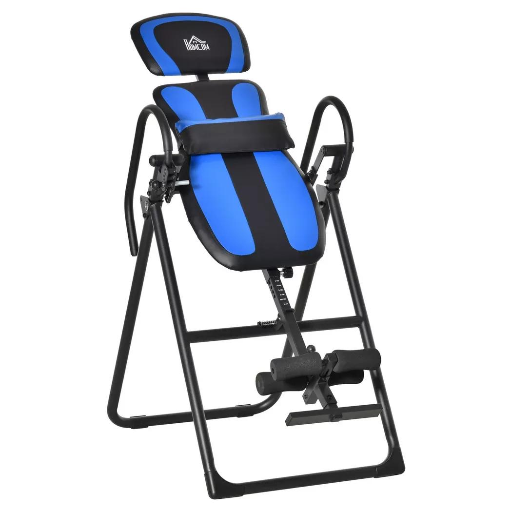 Northio - Inversionsbank klappbar Schwerkrafttrainer mit beweglichen Rädern, einstellbares Rückenpolster, Metall ABS, Schwarz+Blau, 132x71x145cm, One Size
