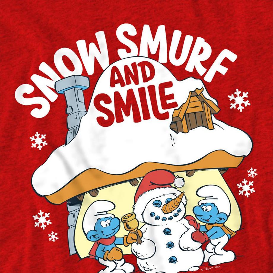Puffi  Snow Smurf And Smile Maglietta Natale 