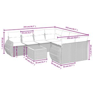 VidaXL Ensemble de canapés de jardin rotin synthétique  