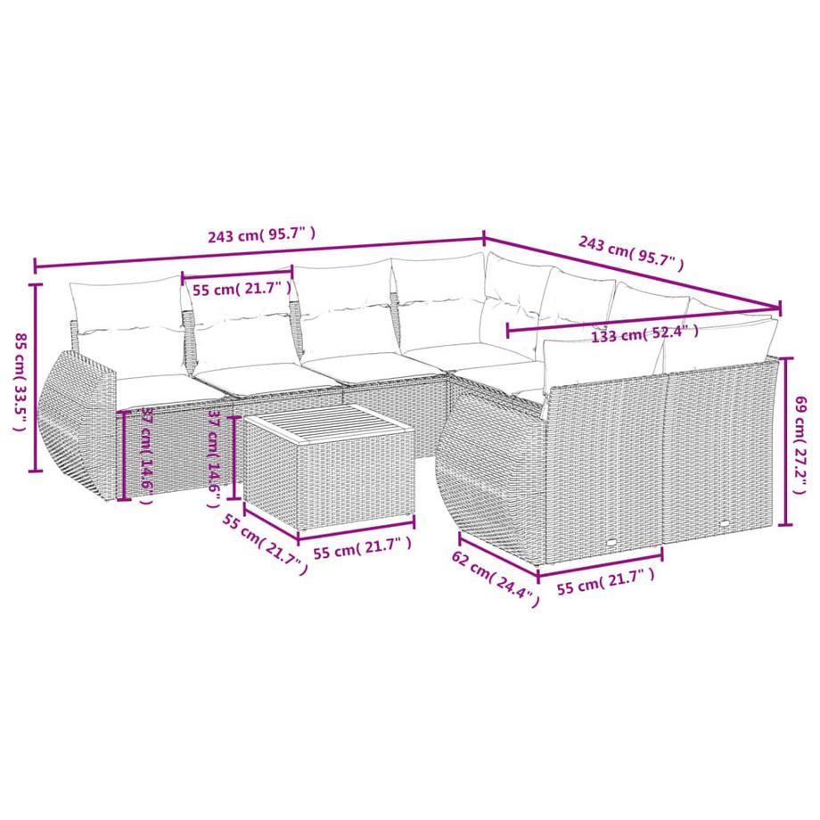 VidaXL Ensemble de canapés de jardin rotin synthétique  