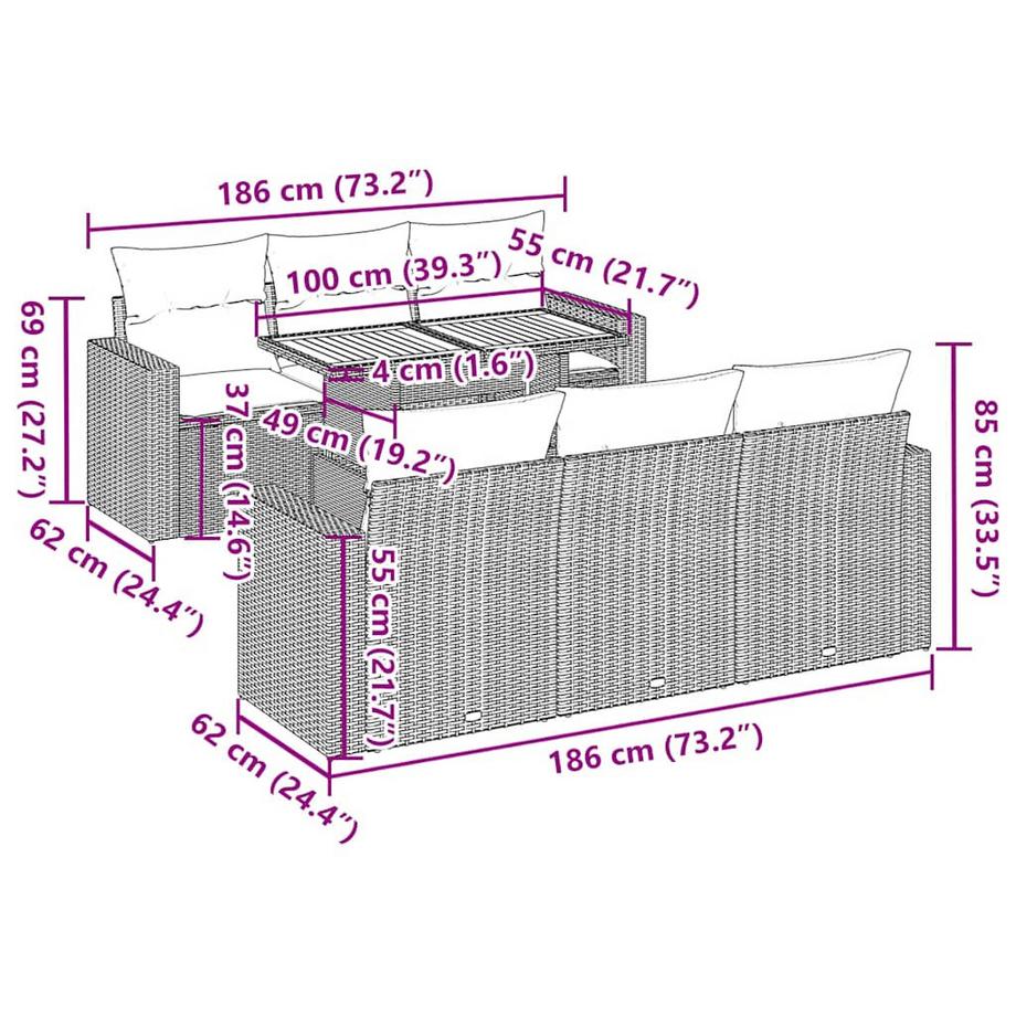 VidaXL Ensemble de canapés de jardin rotin synthétique  