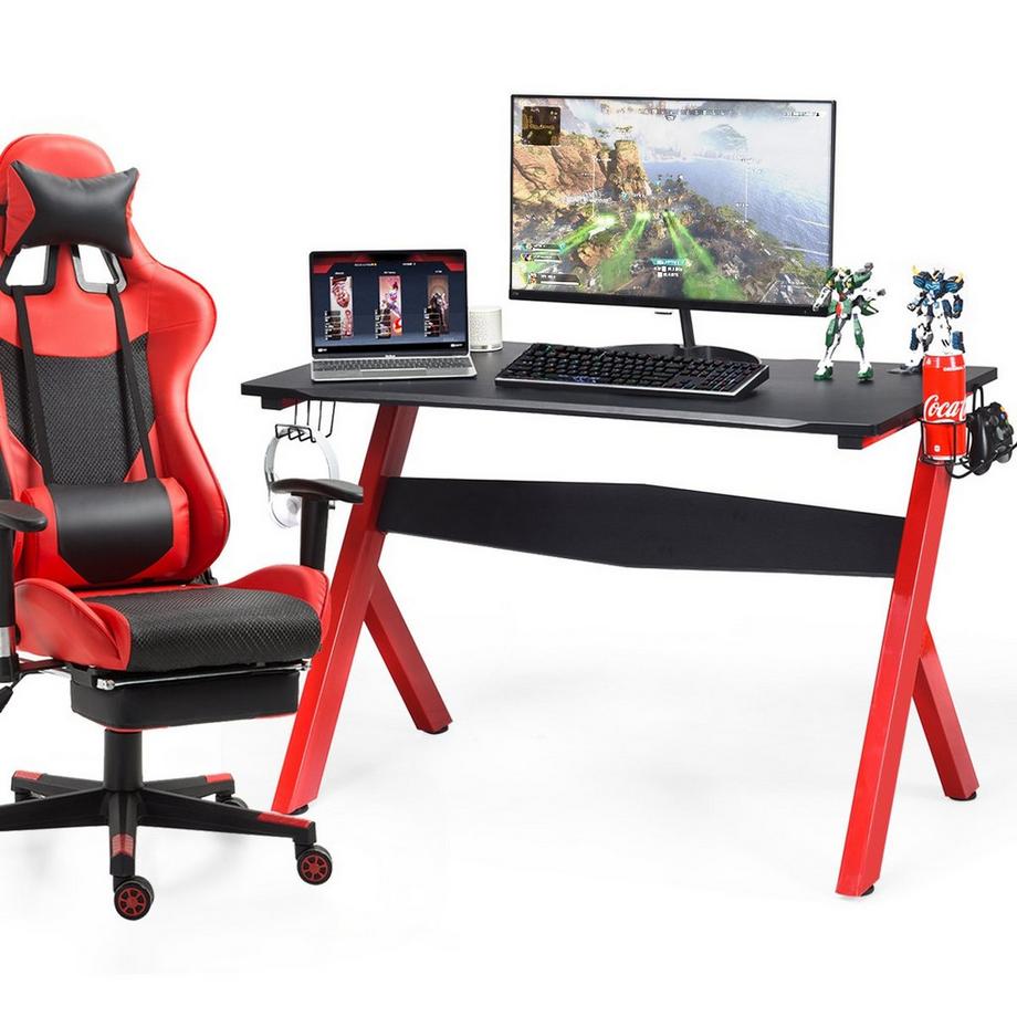 Northix  Gamingtisch Computertisch Gaming Schreibtisch mit Tassen- und Kopfhörerhalter und Mauspad für Zuhause Büro Spielzimmer 