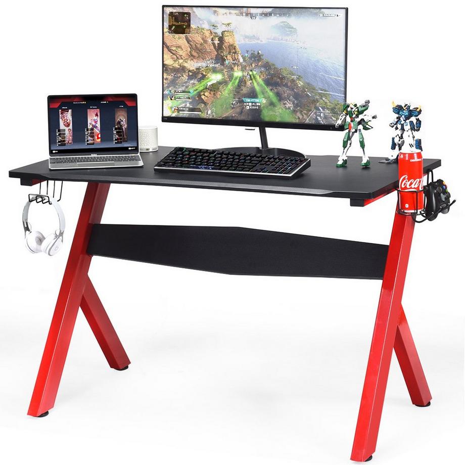 Northix  Gamingtisch Computertisch Gaming Schreibtisch mit Tassen- und Kopfhörerhalter und Mauspad für Zuhause Büro Spielzimmer 