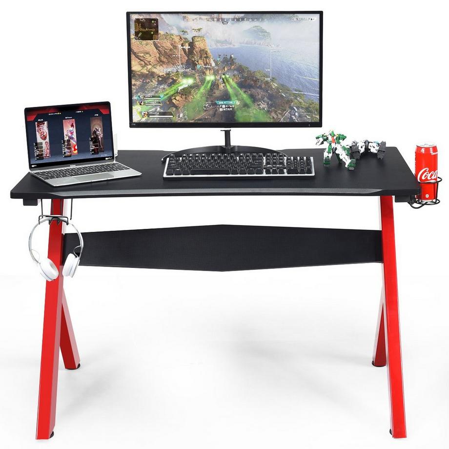 Northix  Gamingtisch Computertisch Gaming Schreibtisch mit Tassen- und Kopfhörerhalter und Mauspad für Zuhause Büro Spielzimmer 