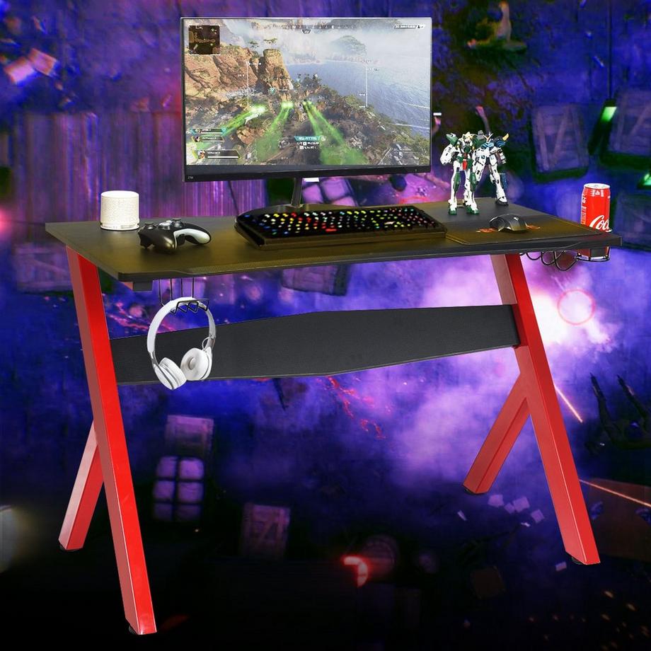 Northix  Gamingtisch Computertisch Gaming Schreibtisch mit Tassen- und Kopfhörerhalter und Mauspad für Zuhause Büro Spielzimmer 