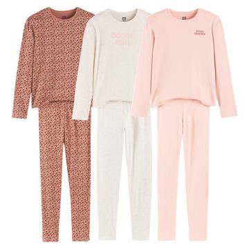 Lot de 3 pyjamas à message et imprimé léopard