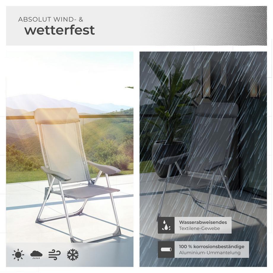 Tectake 4er Set Aluminium Gartenstuhl Maurine klappbar wetterfest und UV-beständig  