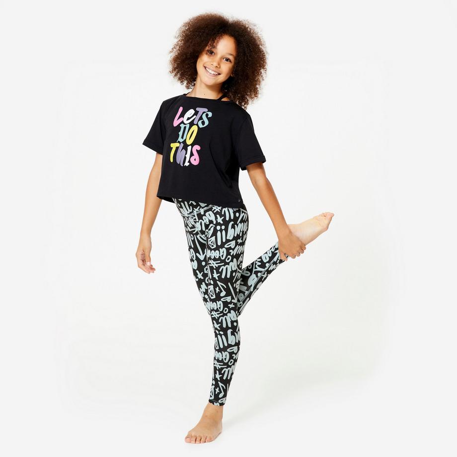 DOMYOS  Leggings Mädchen Modern Dance hoher Bund Baumwolle 