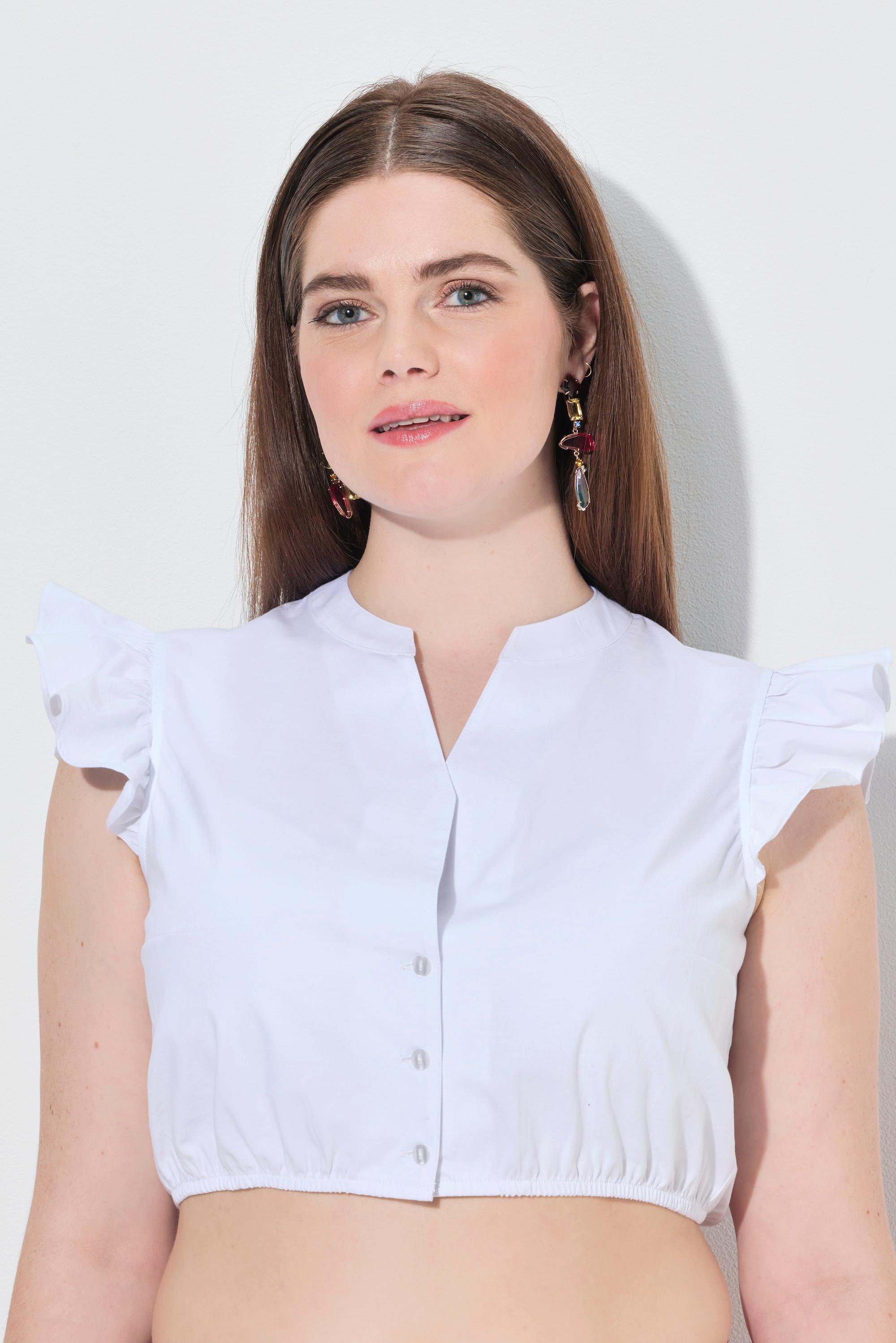 Ulla Popken Camicetta Dirndl Maniche con Ruche Collo Alto  