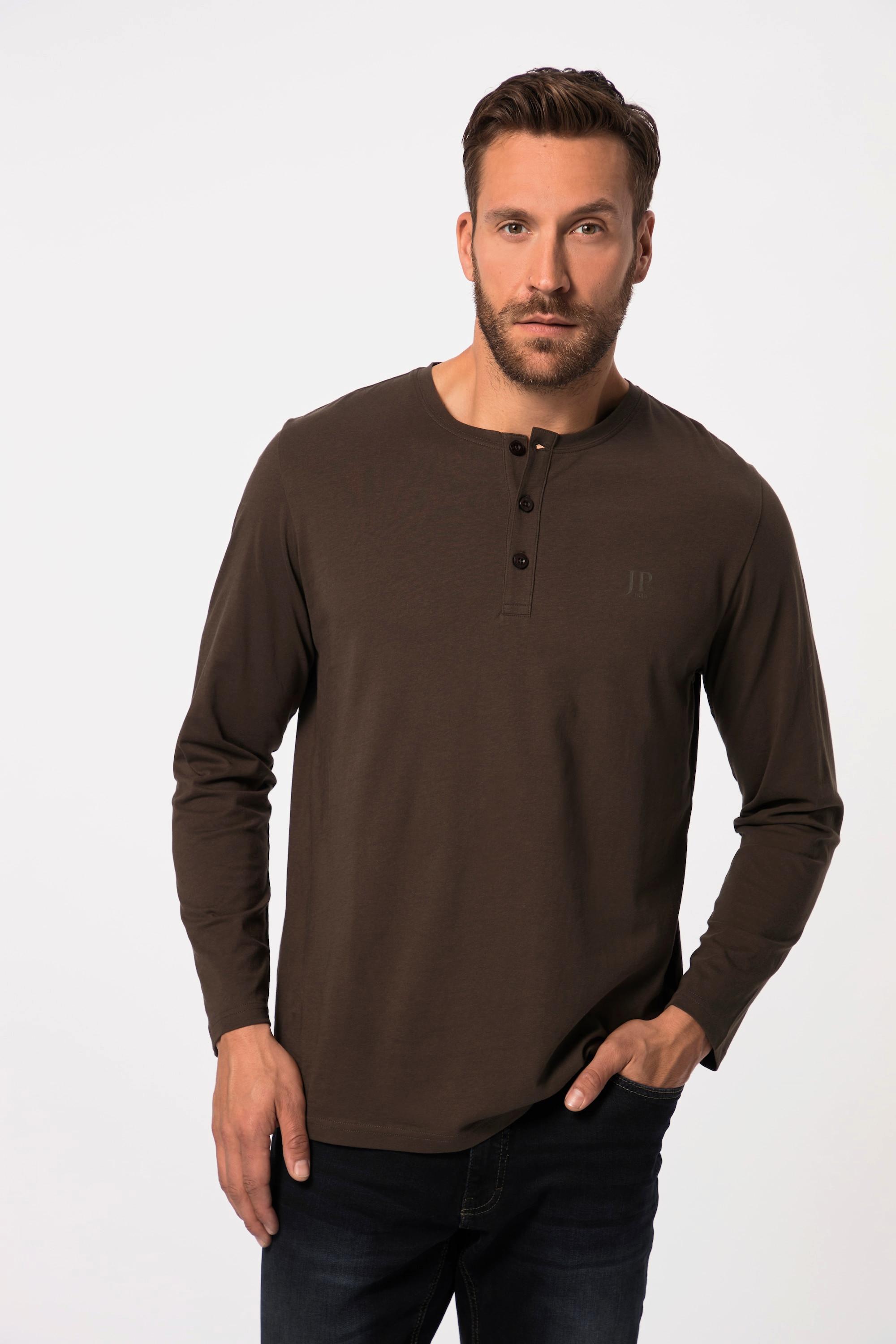 JP1880  T-shirt JP 1880 Henley Basic, manches longues et patte de boutonnage noisette 