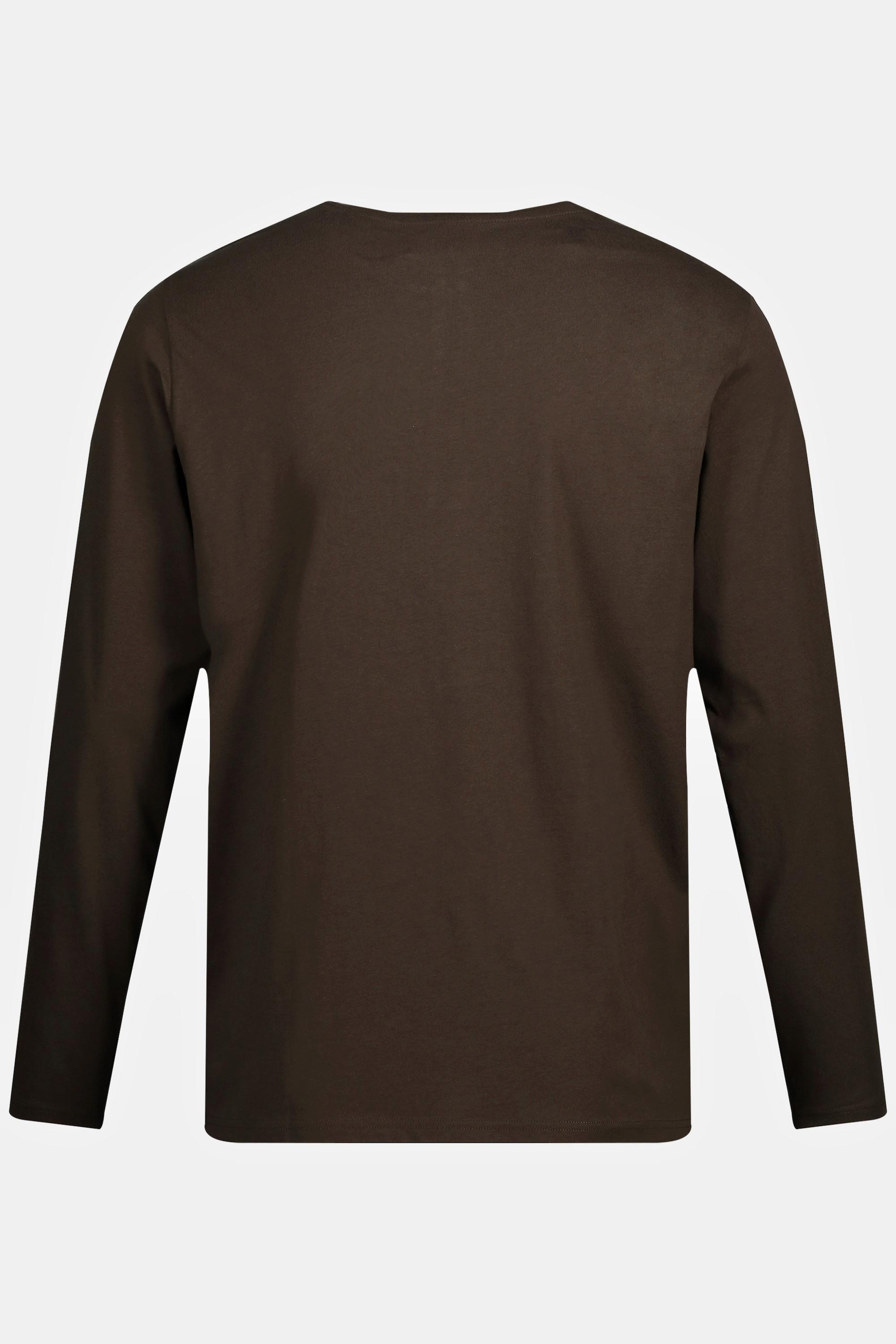 JP1880  T-shirt JP 1880 Henley Basic, manches longues et patte de boutonnage noisette 